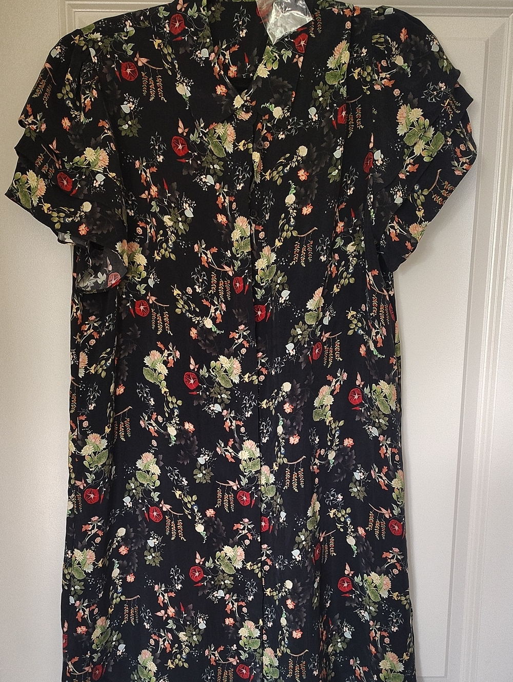 alice + olivia Black Floral Dress with Red and Green Accents